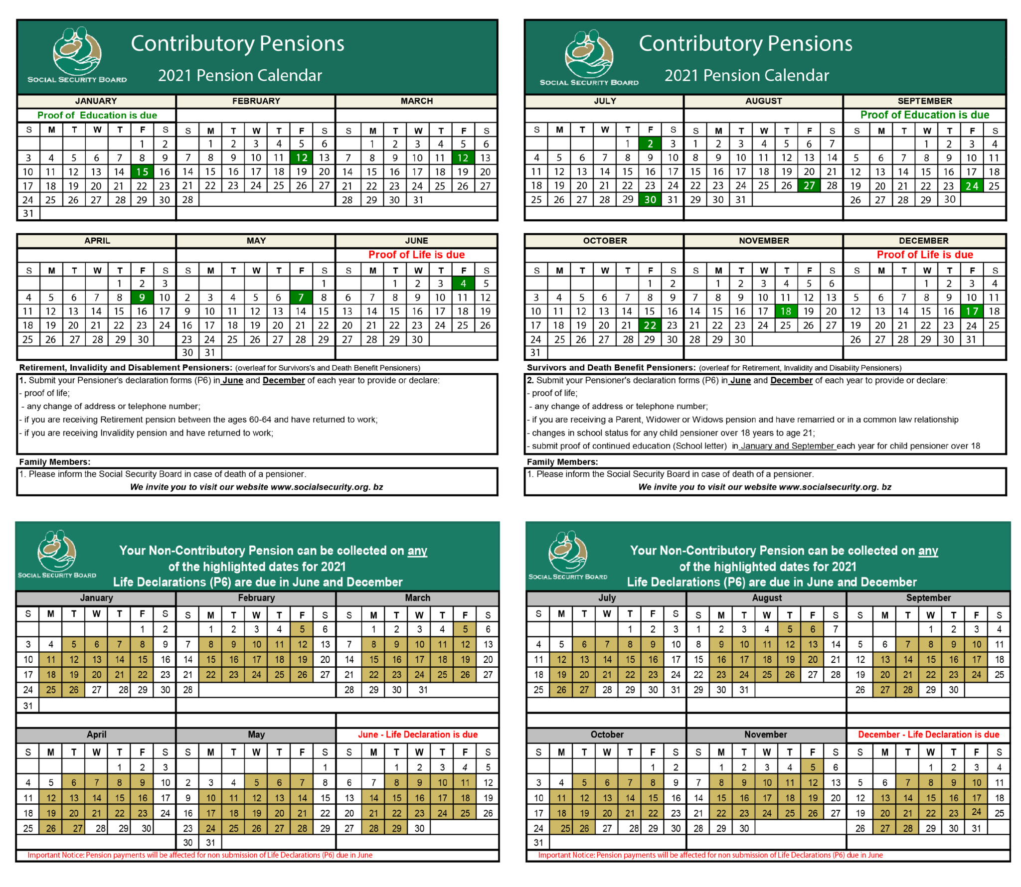 CP & NCP calendars 2021-01 - Social Security Board, Belize