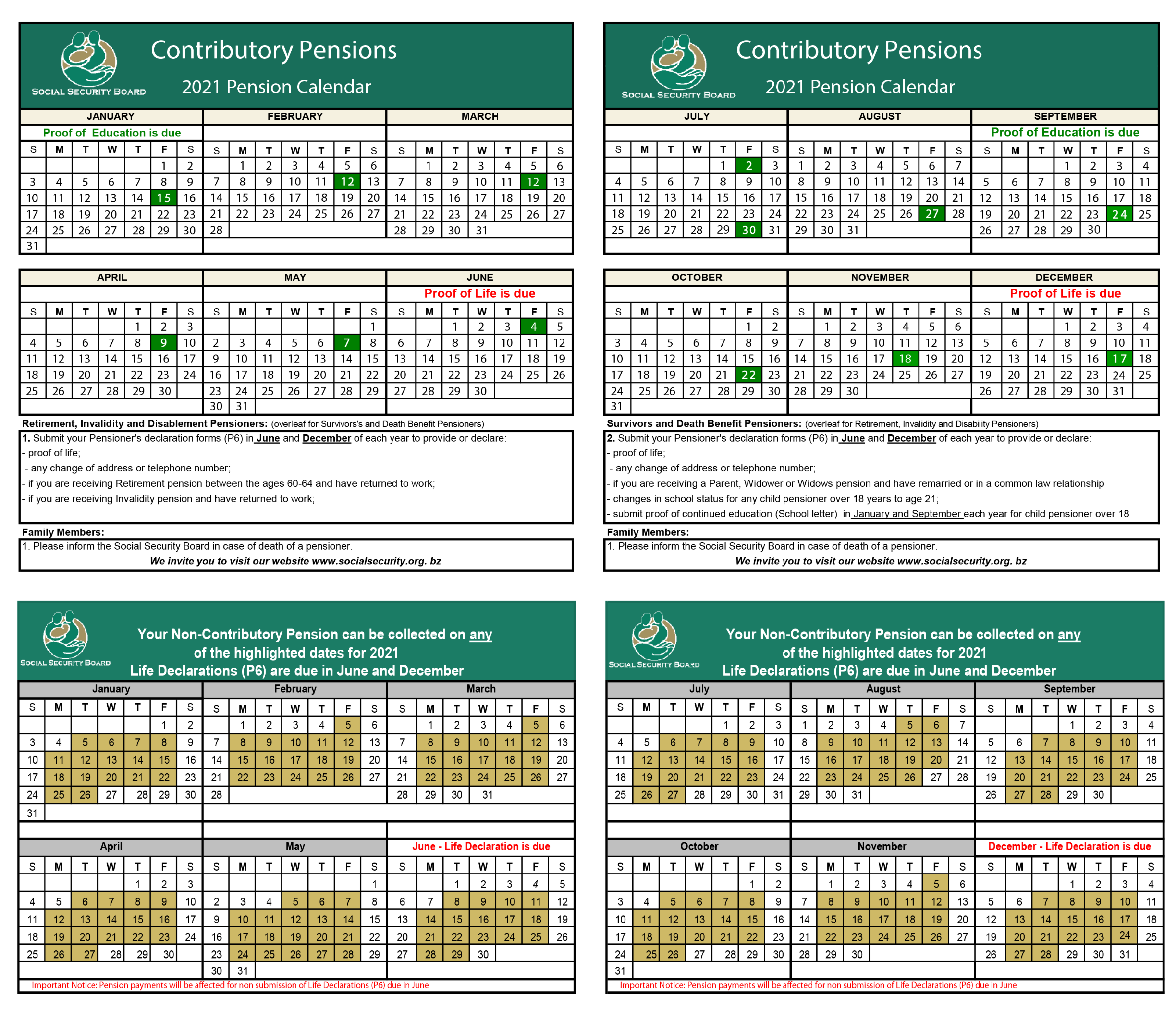 CP & NCP calendars 202101 Social Security Board, Belize