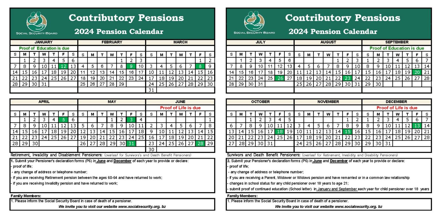 Pension Calendars Social Security Board, Belize