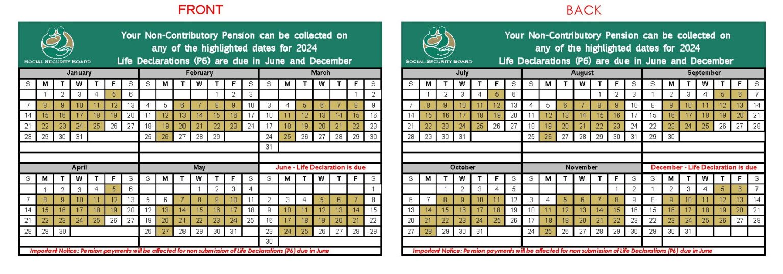 Pension Calendars Social Security Board, Belize